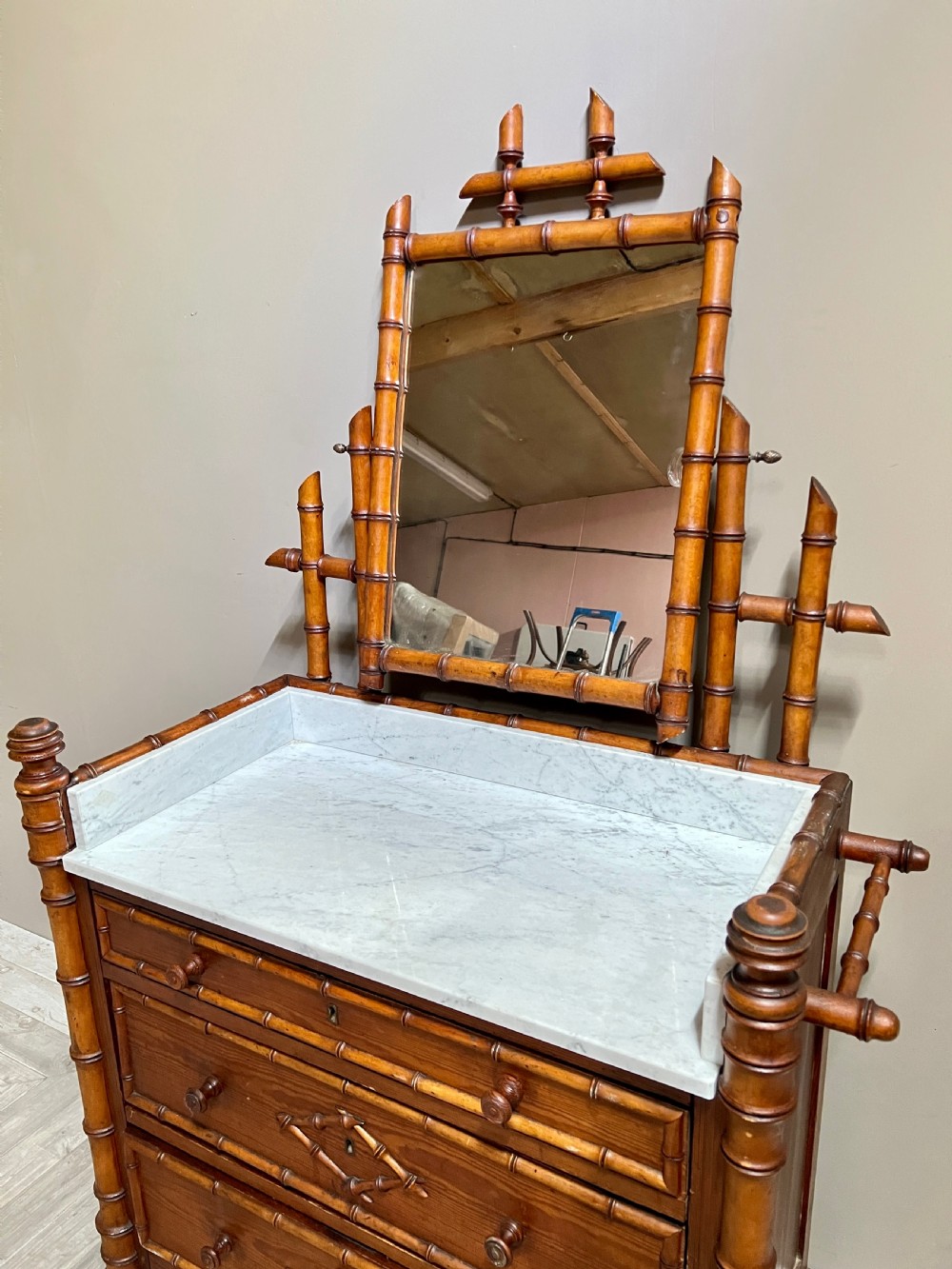 Faux Bamboo and Marble Vanity Dressing Chest View VII