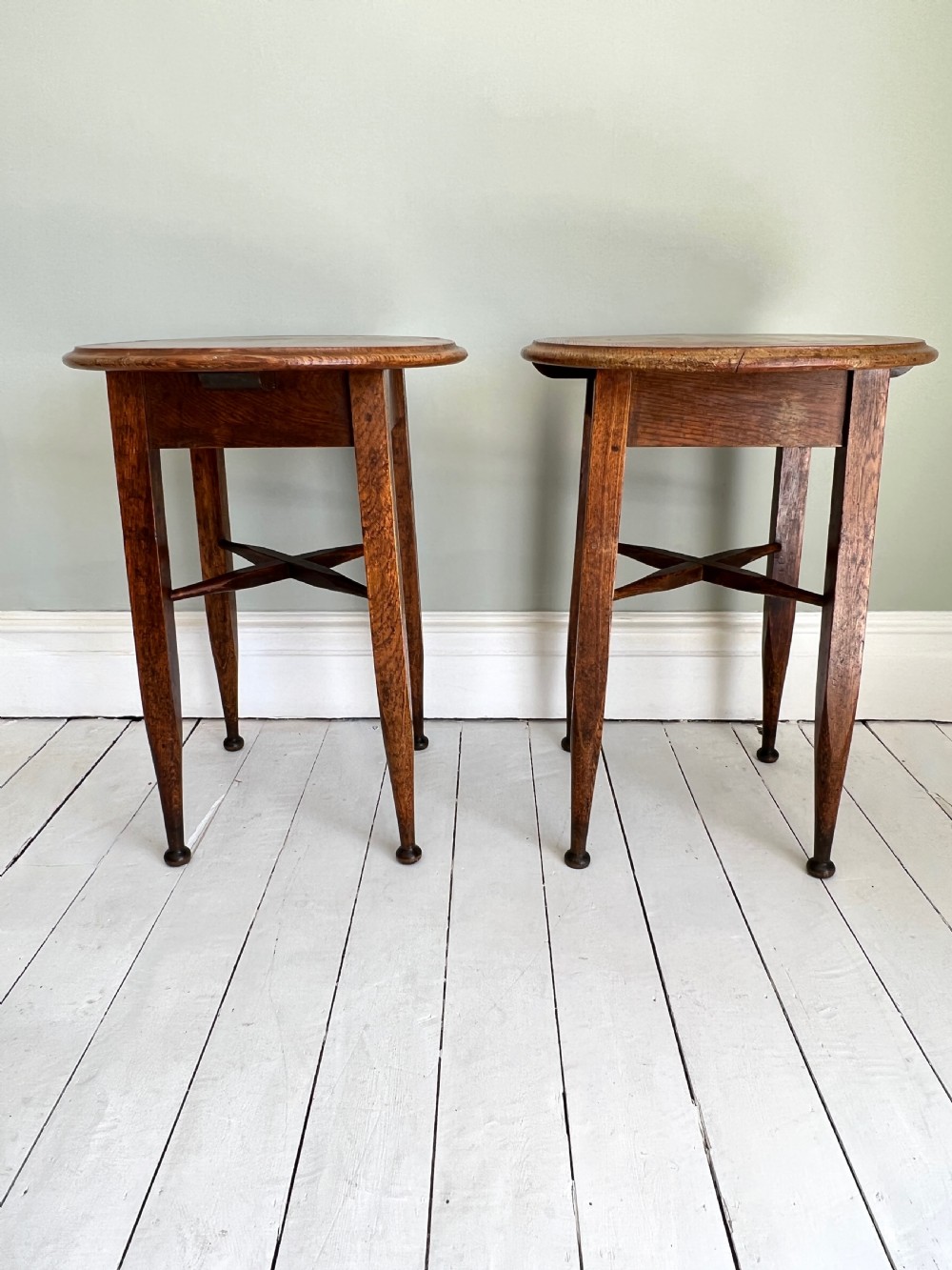 Pair of Early C20th Oak Lamp or Display Tables