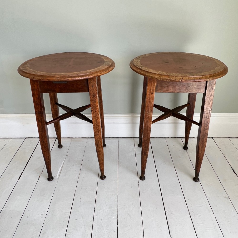 Pair of Early C20th Oak Lamp or Display Tables View II