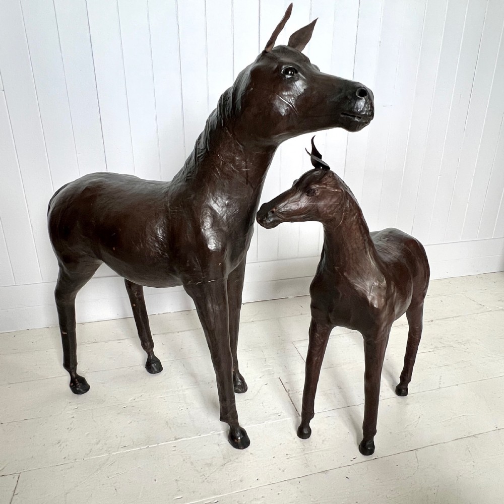 Large Pair of Vintage Leather Horses Attributed to Liberty View II