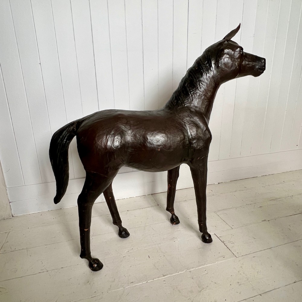 Large Pair of Vintage Leather Horses Attributed to Liberty View III