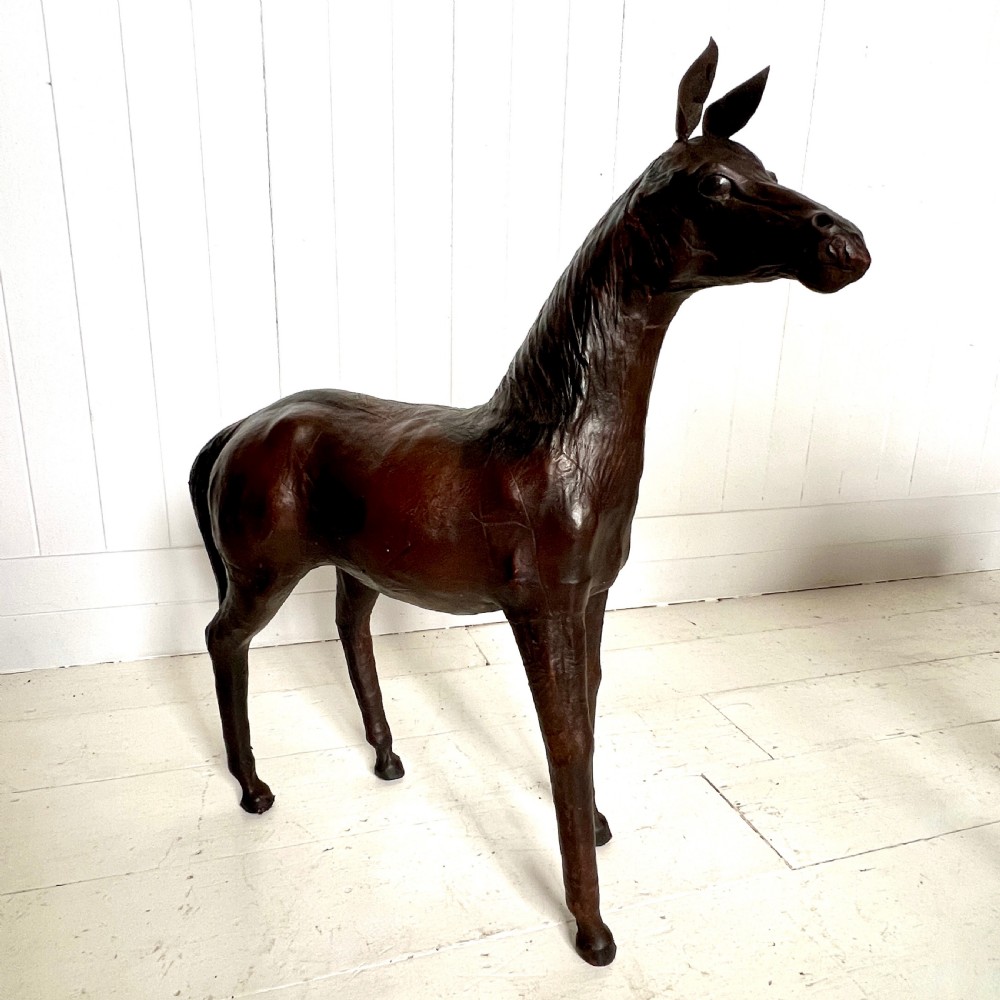 Large Pair of Vintage Leather Horses Attributed to Liberty View IV