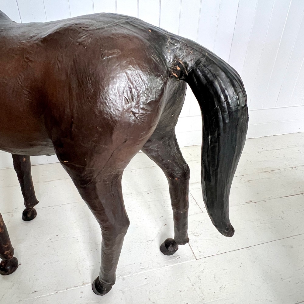 Large Pair of Vintage Leather Horses Attributed to Liberty View V