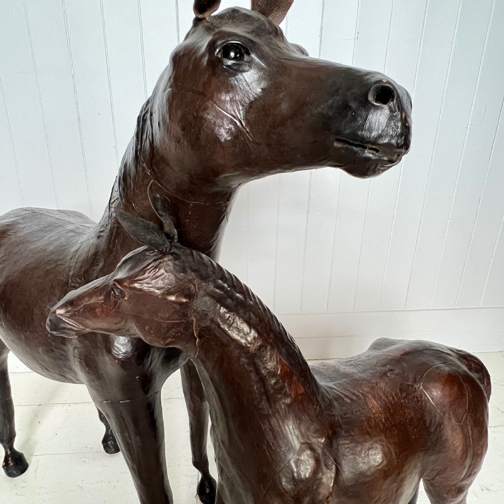 Large Pair of Vintage Leather Horses Attributed to Liberty View VI