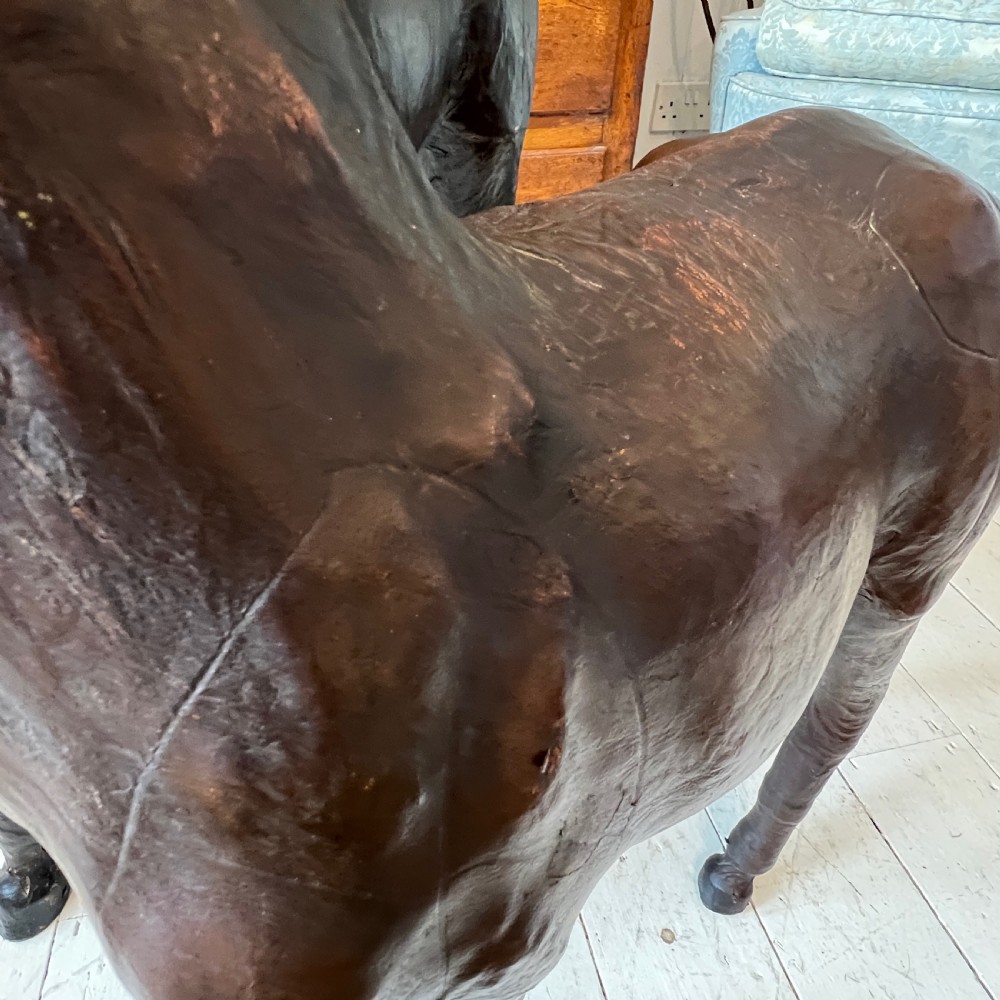 Large Pair of Vintage Leather Horses Attributed to Liberty View VIII