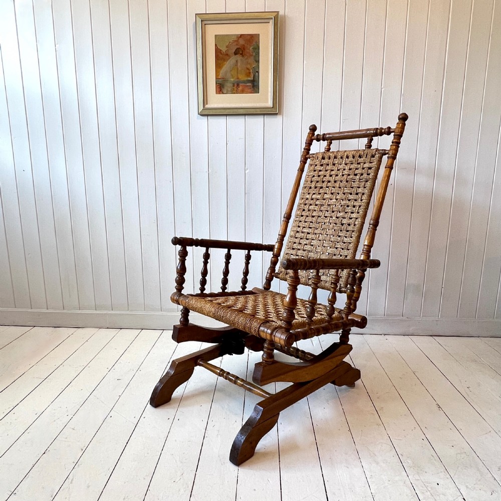 American Turned Beech and Seagrass Rocking Chair Circa 1910 View II