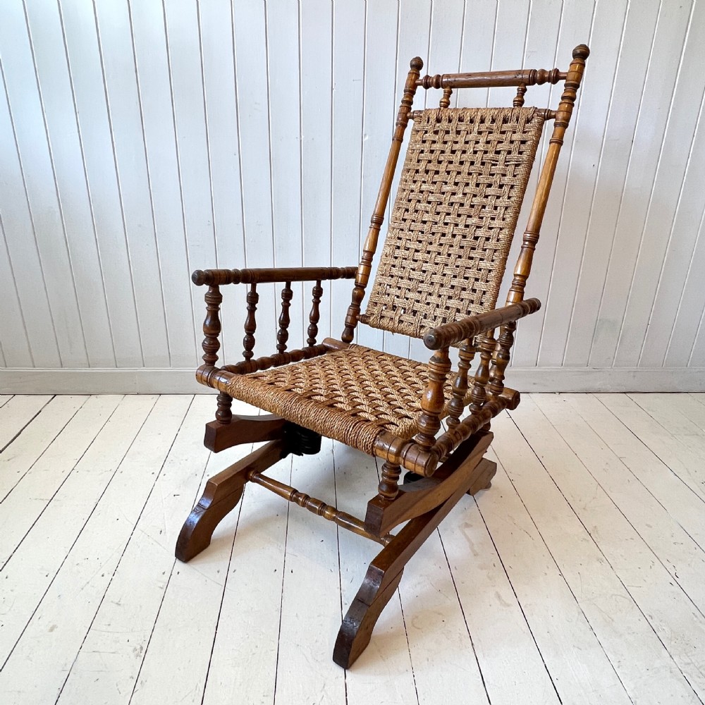 American Turned Beech and Seagrass Rocking Chair Circa 1910 View III