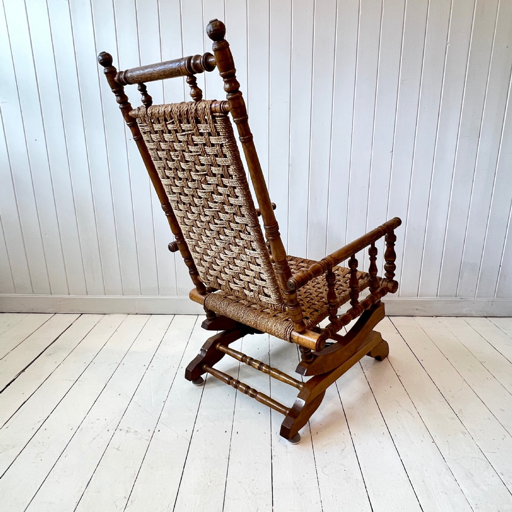 American Turned Beech and Seagrass Rocking Chair Circa 1910 View IV