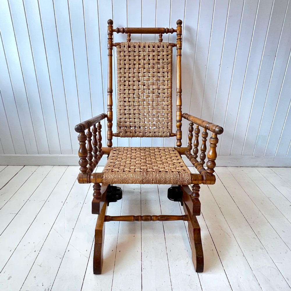 American Turned Beech and Seagrass Rocking Chair Circa 1910 View V