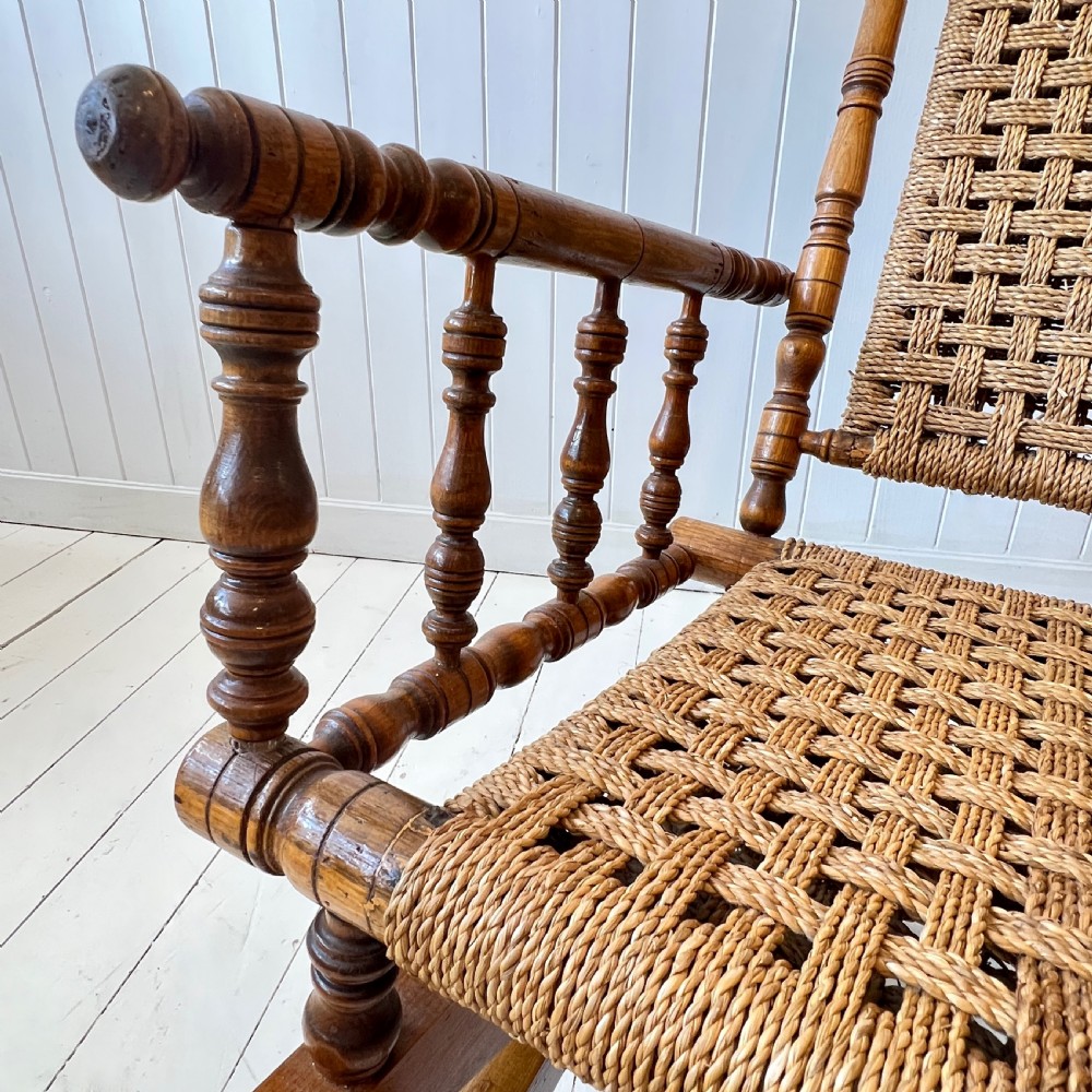 American Turned Beech and Seagrass Rocking Chair Circa 1910 View VII