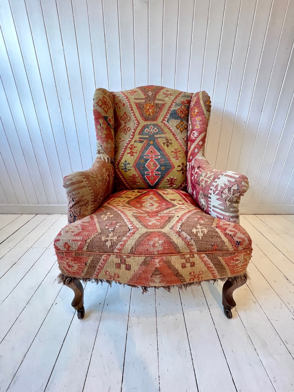 Antique Kilim Wingback Armchair Circa 1900