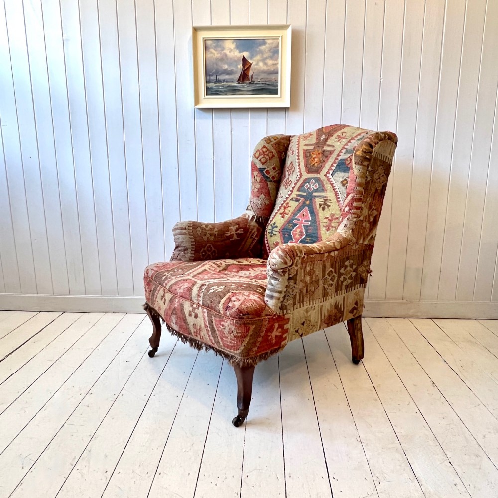 Antique Kilim Wingback Armchair Circa 1900 View II