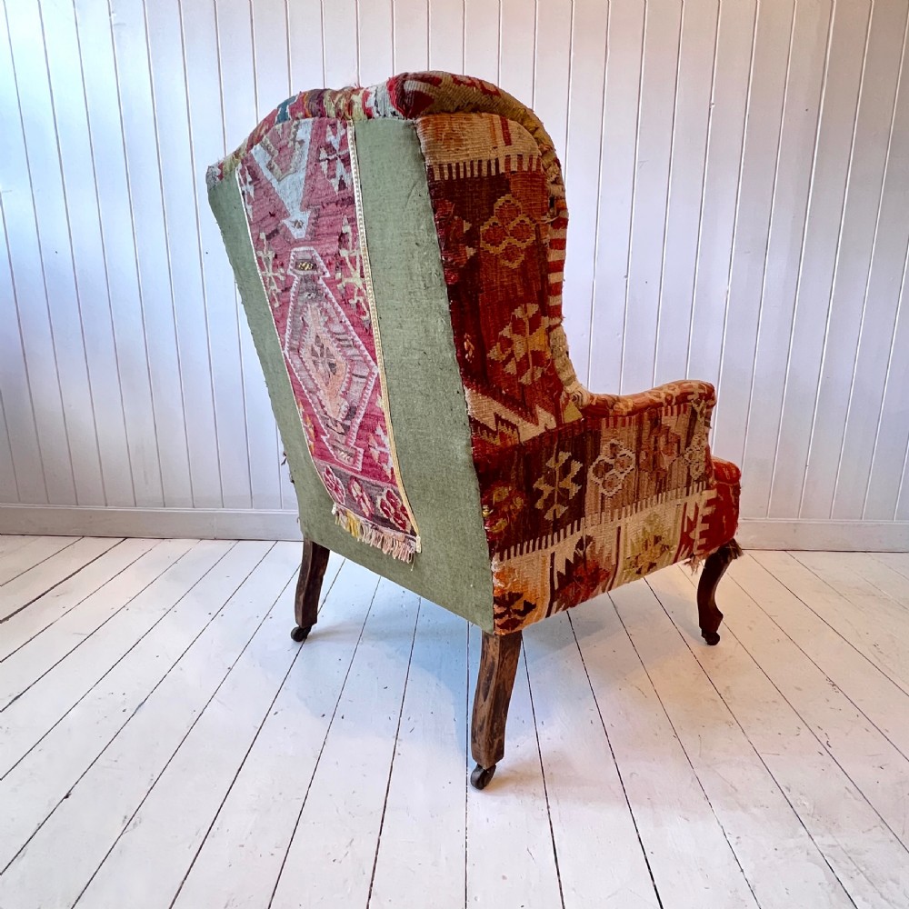 Antique Kilim Wingback Armchair Circa 1900 View III