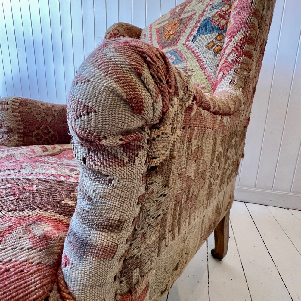 Antique Kilim Wingback Armchair Circa 1900 View IV