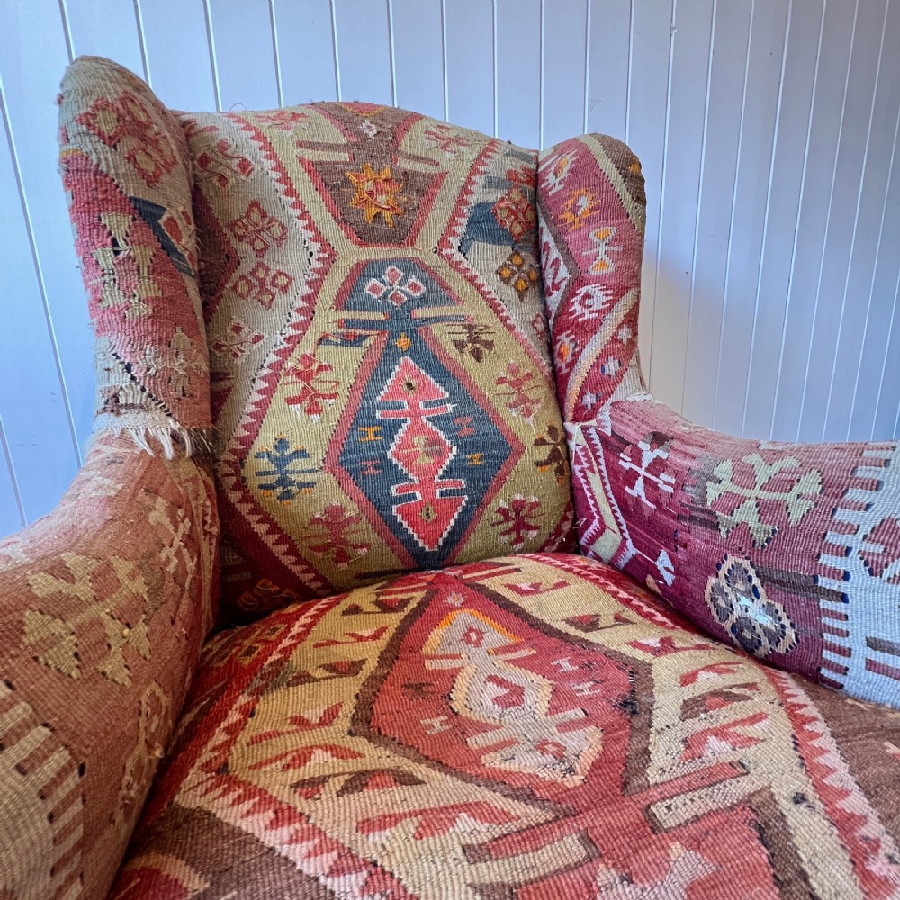 Antique Kilim Wingback Armchair Circa 1900 View VI