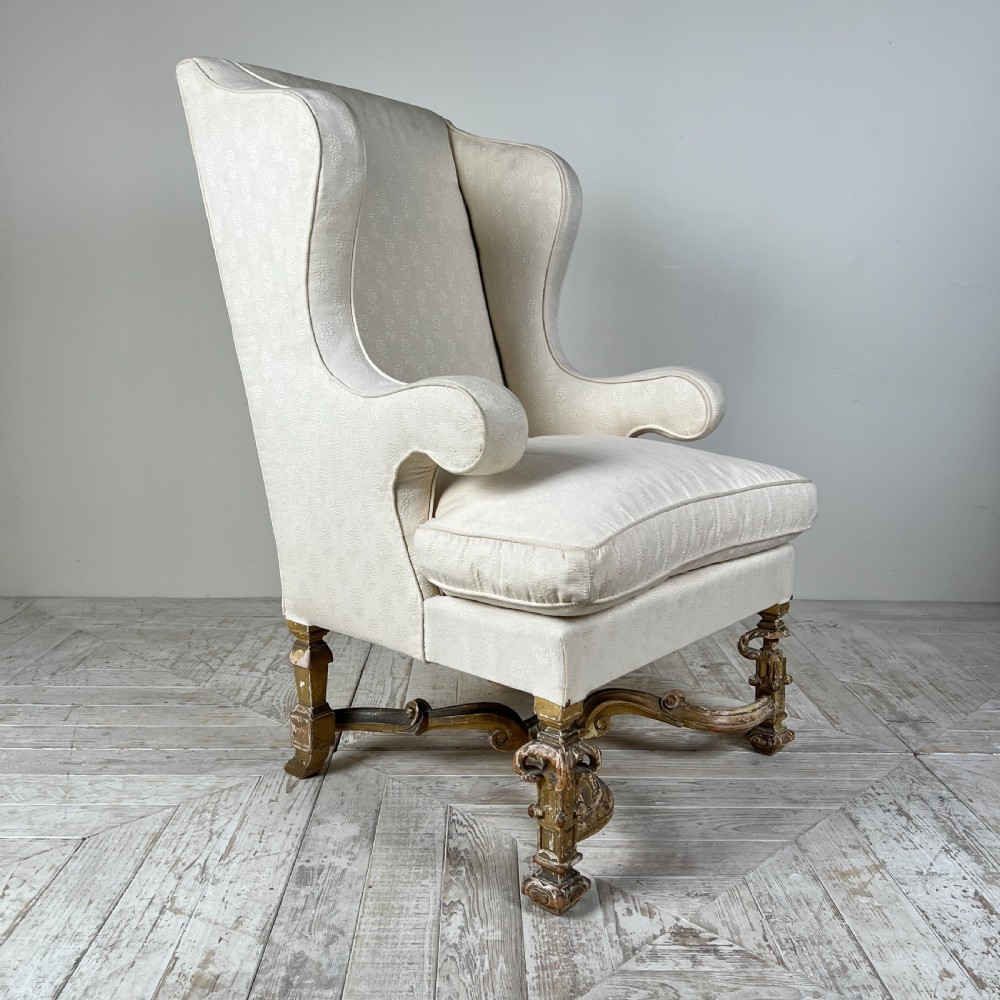 Antique Giltwood Wingback Armchair In The Late 17Th Style View II