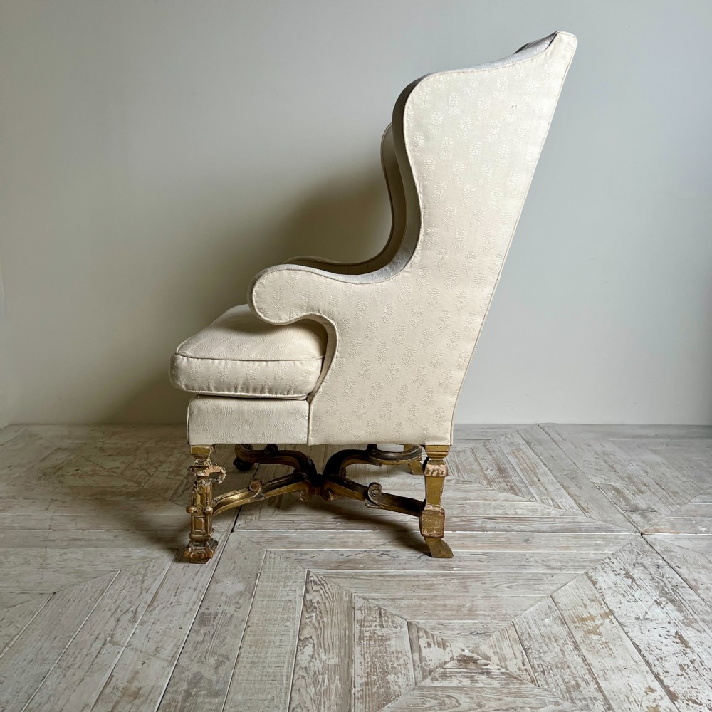 Antique Giltwood Wingback Armchair In The Late 17Th Style View IV
