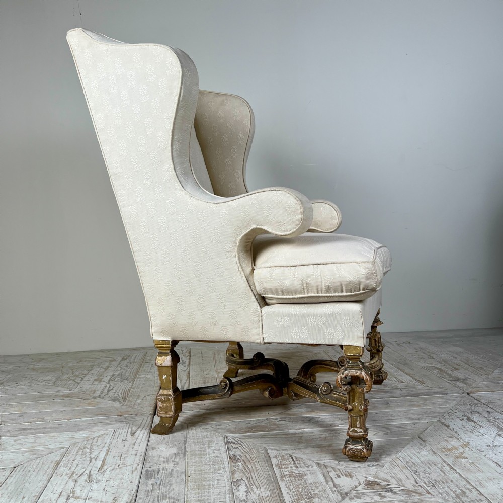 Antique Giltwood Wingback Armchair In The Late 17Th Style View V
