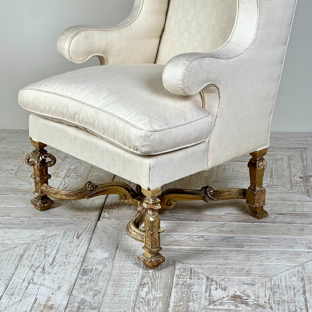 Antique Giltwood Wingback Armchair In The Late 17Th Style View VII