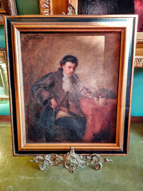 19TH CENTURY PORTRAIT THE SOOTHING WEED OIL PAINTING - ADDITIONAL PHOTO 2
