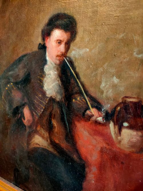 19TH CENTURY PORTRAIT THE SOOTHING WEED OIL PAINTING - ADDITIONAL PHOTO 3