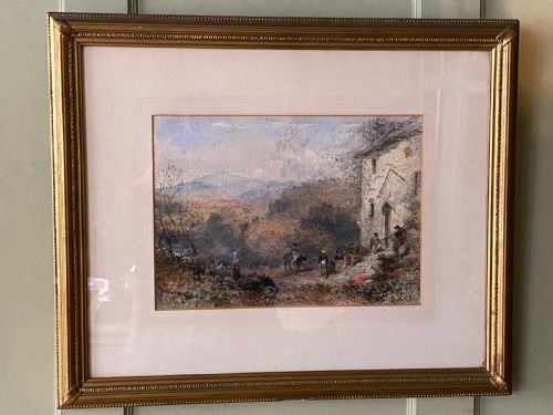 EARLY 20TH CENTURY CONTINENTAL FARMHOUSE SCENE WATERCOLOUR PAINTING