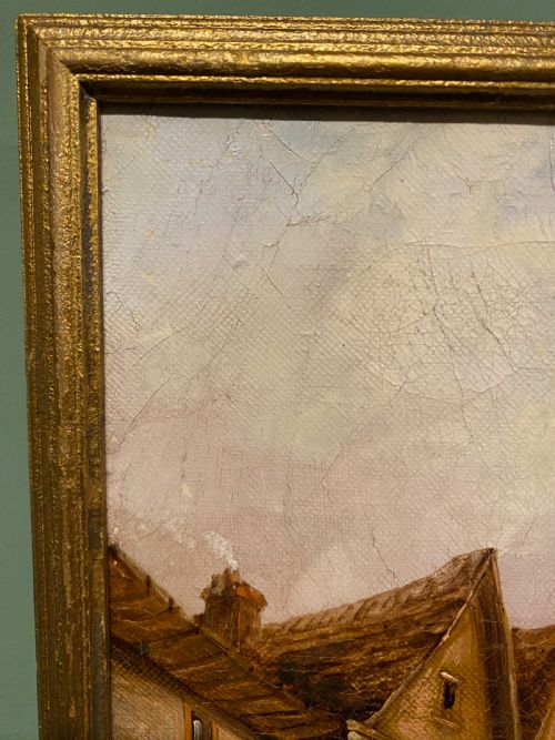 19TH CENTURY SOUTH ELEVATION OF DARTMOUTH CHURCH OIL PAINTING - ADDITIONAL PHOTO 3
