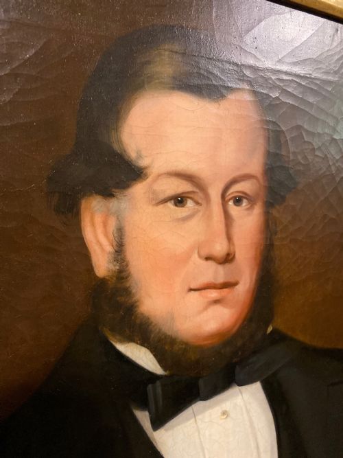 PORTRAIT OF A ROTUND GENTLEMAN IN BLACK TIE OIL PAINTING - ADDITIONAL PHOTO 3