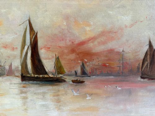 OIL ON CANVAS SEASCAPE INITIALED AND DATED 1912 - ADDITIONAL PHOTO 4