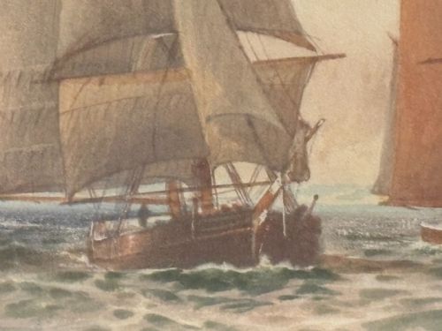 PAINTING OF SAILBOATS PASSING LIGHTHOUSES DATED 1905 - ADDITIONAL PHOTO 5