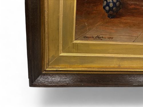 OIL ON CANVAS SCENE OF A CAVALIER AND A MAID BY EDWIN HUGHES 1875 - ADDITIONAL PHOTO 1