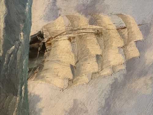 OIL ON BOARD PAINTING OF A LARGE SAIL SHIP 1930S - ADDITIONAL PHOTO 4