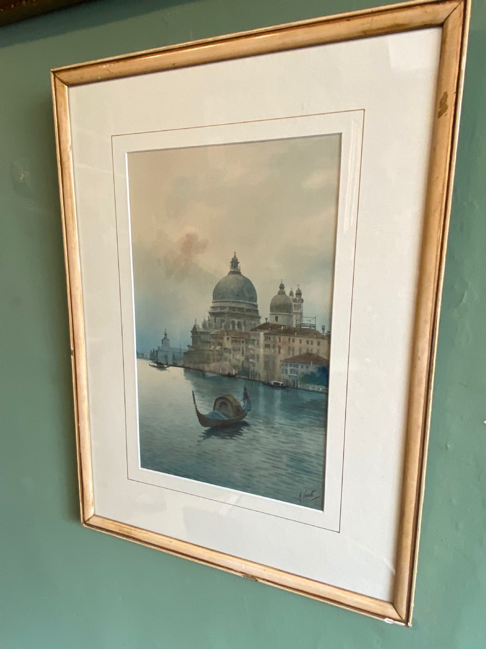 Gondolier on a Venetian Canal Signed A. Venutti - Watercolour Painting