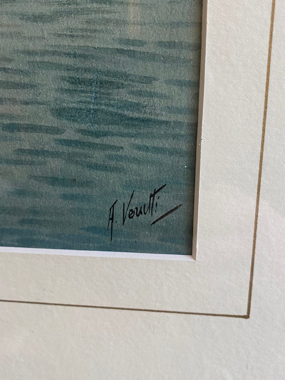 Gondolier on a Venetian Canal Signed A. Venutti - Watercolour Painting View IV