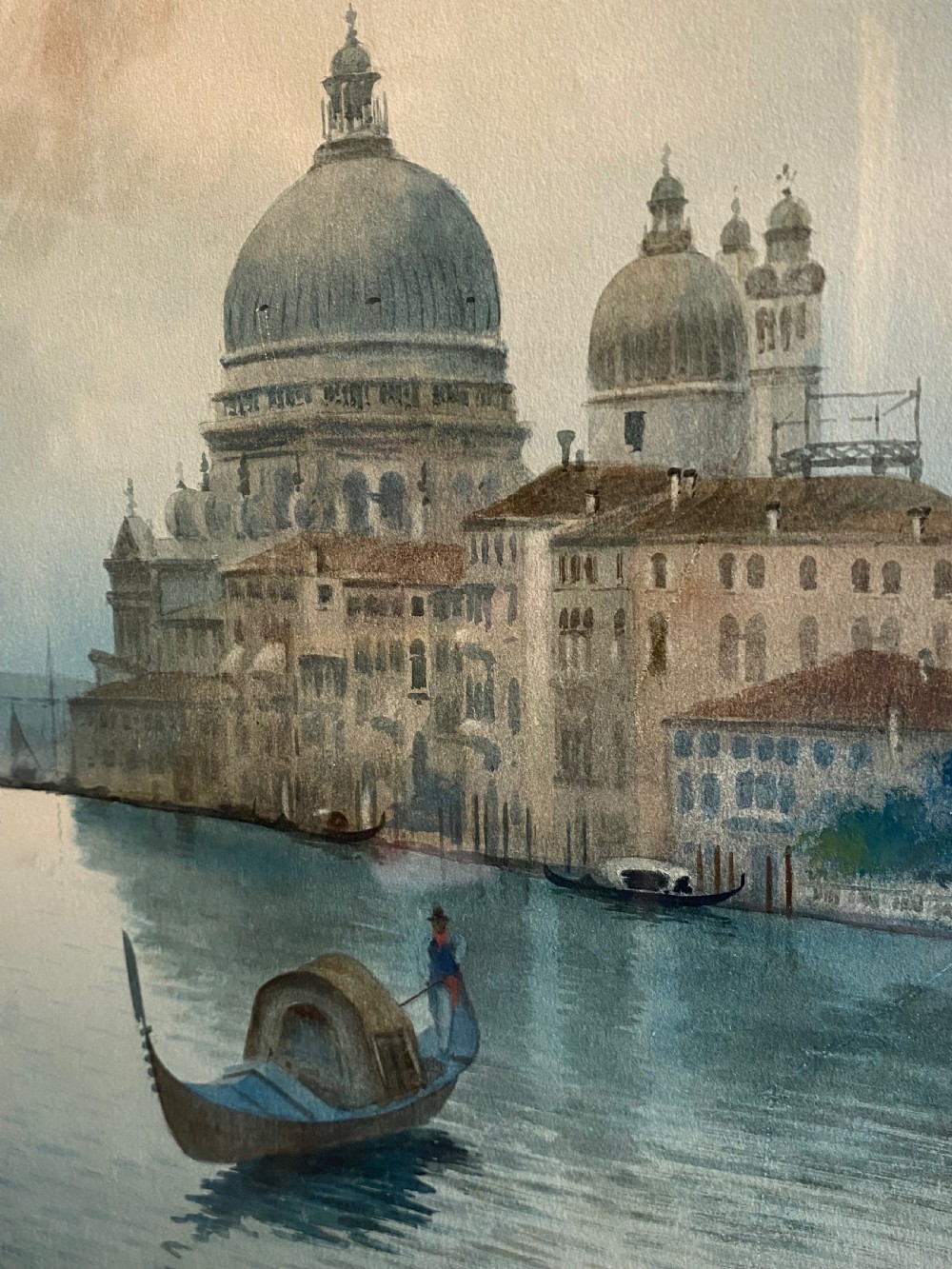 Gondolier on a Venetian Canal Signed A. Venutti - Watercolour Painting View V