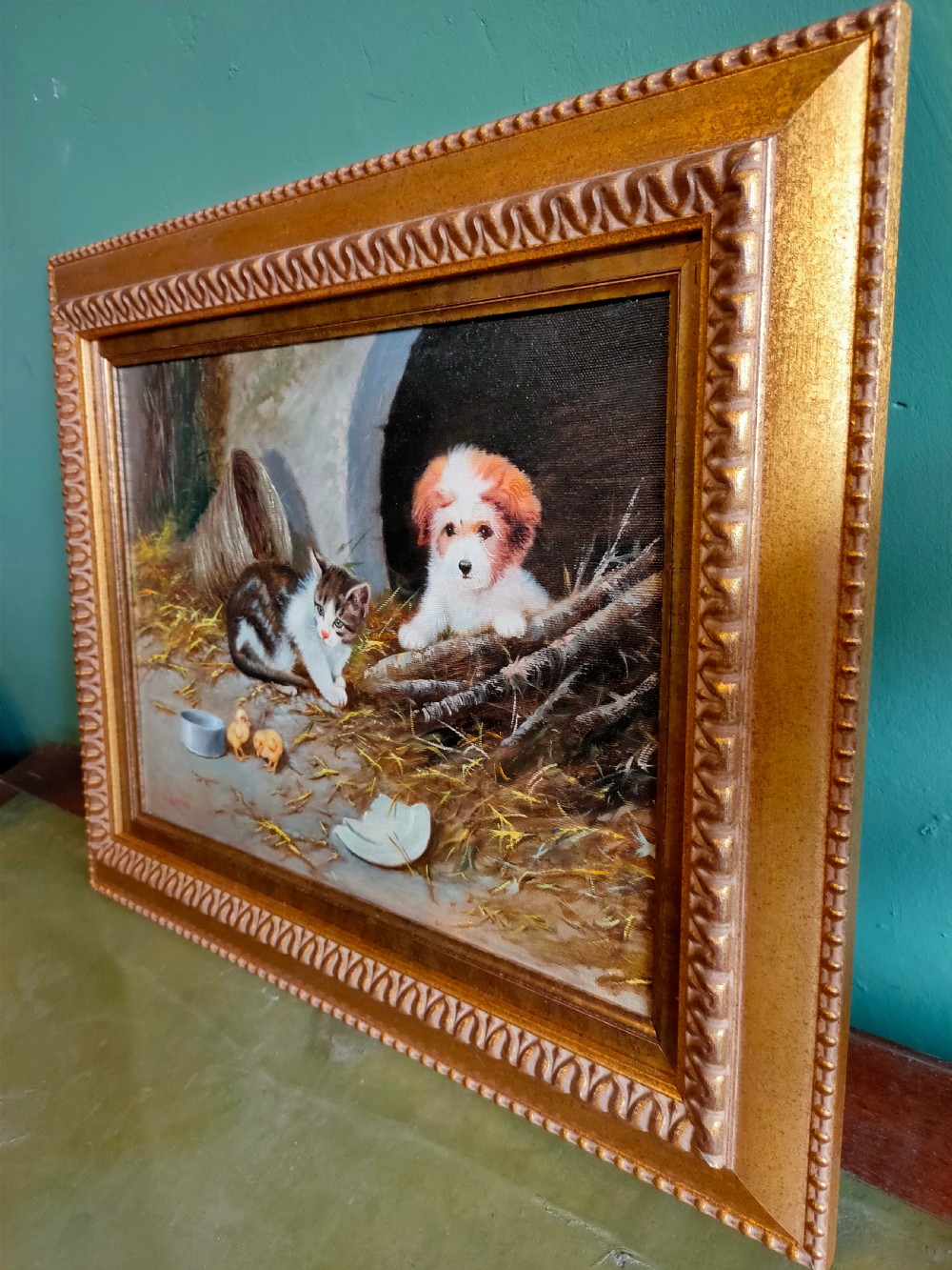 'Kitten and Puppy with Chicks