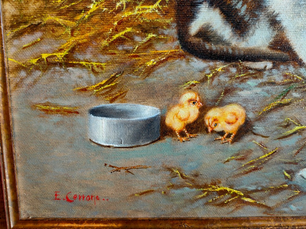 'Kitten and Puppy with Chicks