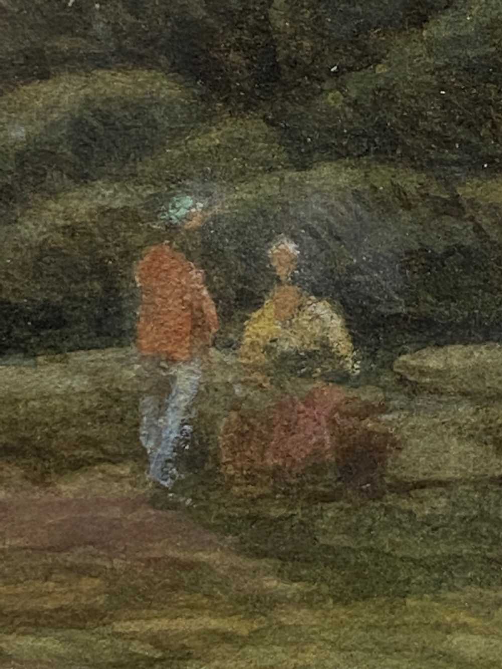 A 19th-century watercolour painting depicting a stone castle perched atop a rocky coastal outcrop alongside a calm sea. View IV