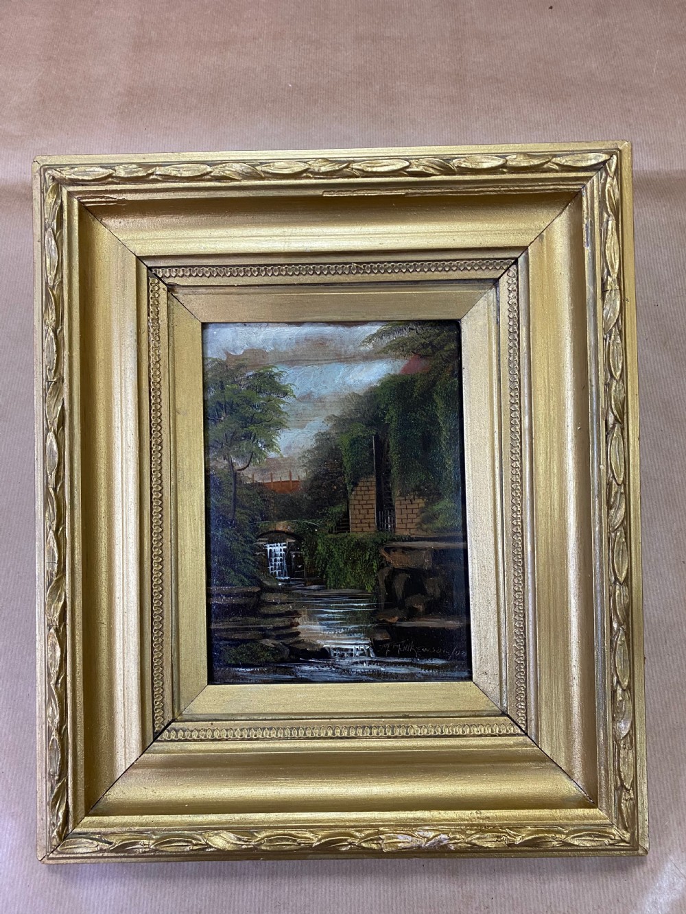 Oil Painting - Edwardian 'House by a Waterfall' by M Mathewson View III