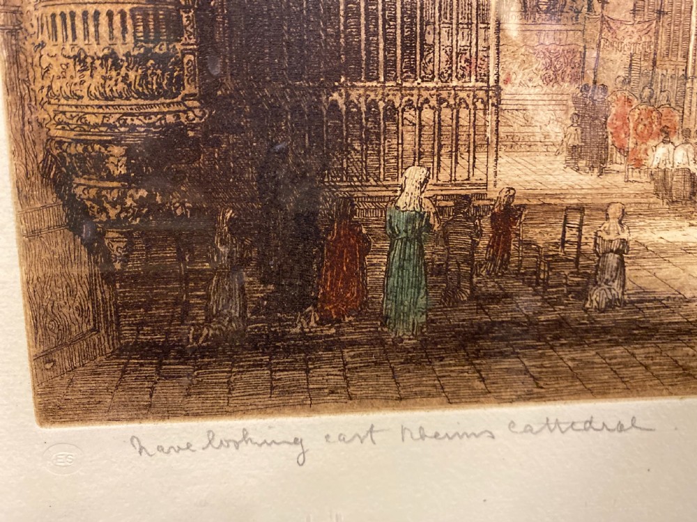 Signed Print of Notre Dame Cathedral Interior Mounted and Framed with Gilded Slip View IV