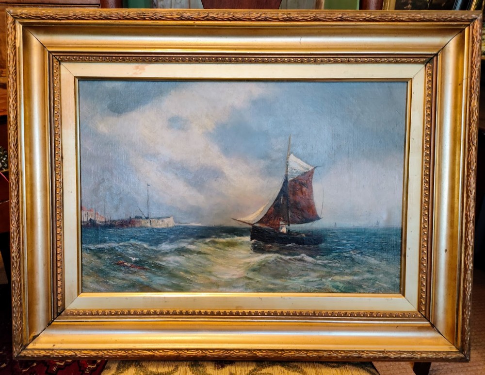 Fisherman Homeward Bound in Rough Seas - Oil Painting