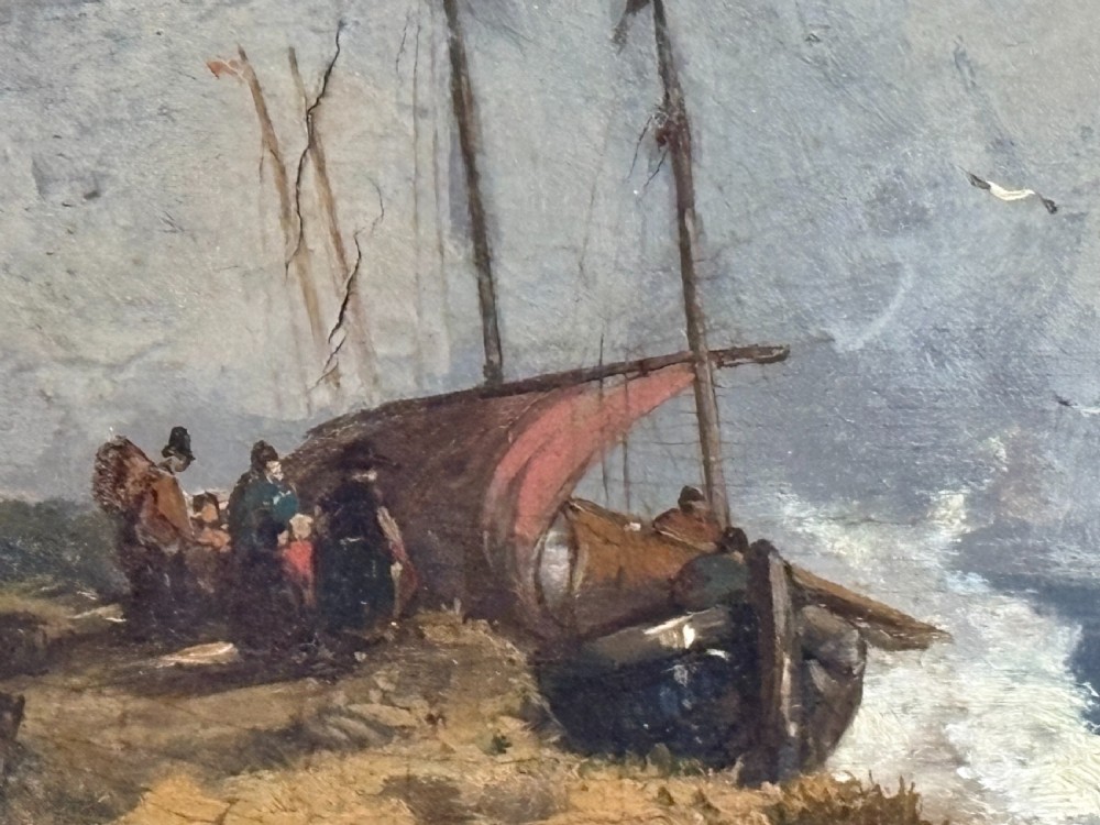 Stormy Coastal Scene Oil Painting in Gilded Frame 19th Century View VI