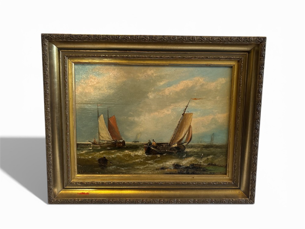 Oil Seascape of Sailboats by George Callow (1829-1875)