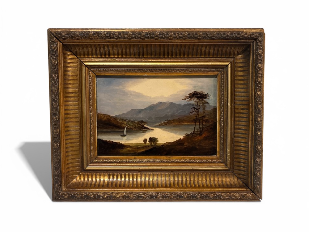 Oil painting Loch Katrine’s Ellen’s Isle By John Wilson Eubank (1799 1847)