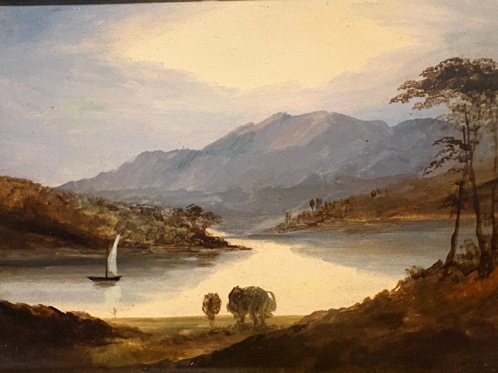 Oil painting Loch Katrine’s Ellen’s Isle By John Wilson Eubank (1799 1847) View VI