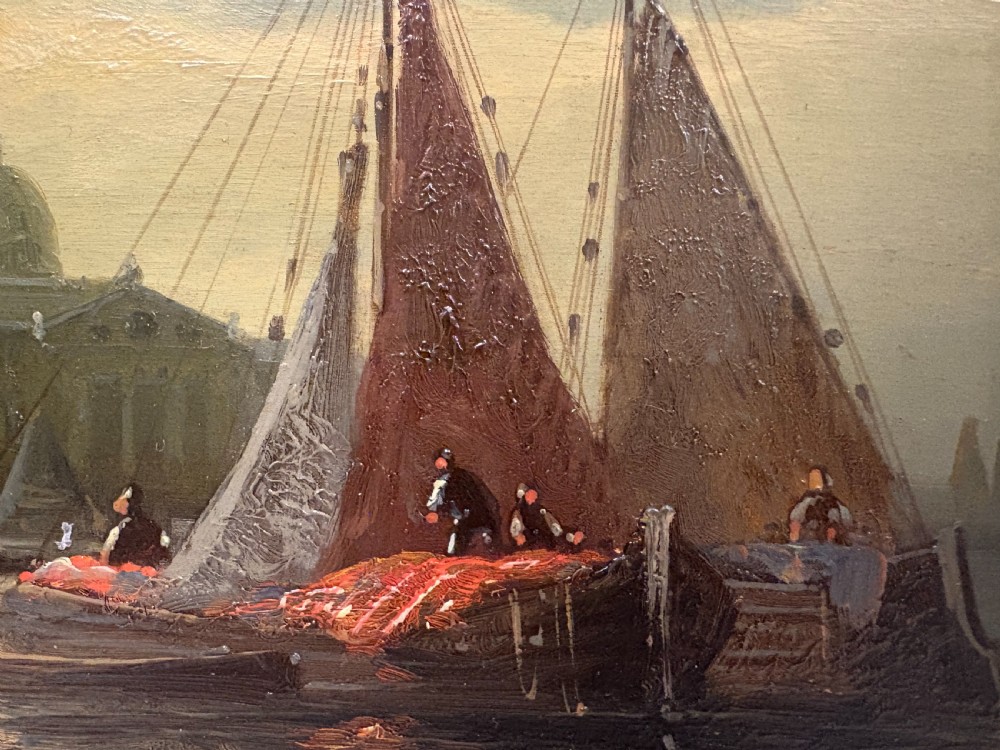 Oil Painting of sailboats on The Grand Canal in Venice Signed Jameson 19th Century View V