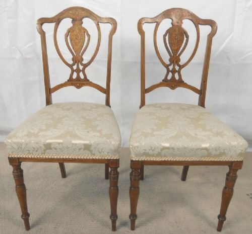 Pair of Edwardian Oak with Inlay Salon Chairs