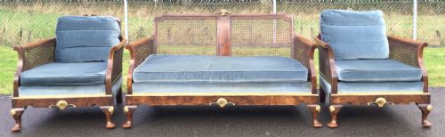 Three Piece Walnut Bergere Lounge Suite