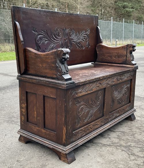 CARVED OAK MONKS BENCH - ADDITIONAL PHOTO 3