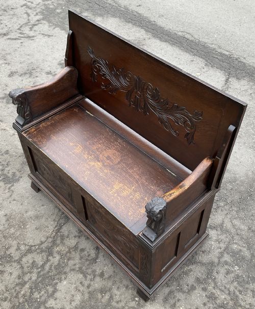 CARVED OAK MONKS BENCH - ADDITIONAL PHOTO 4
